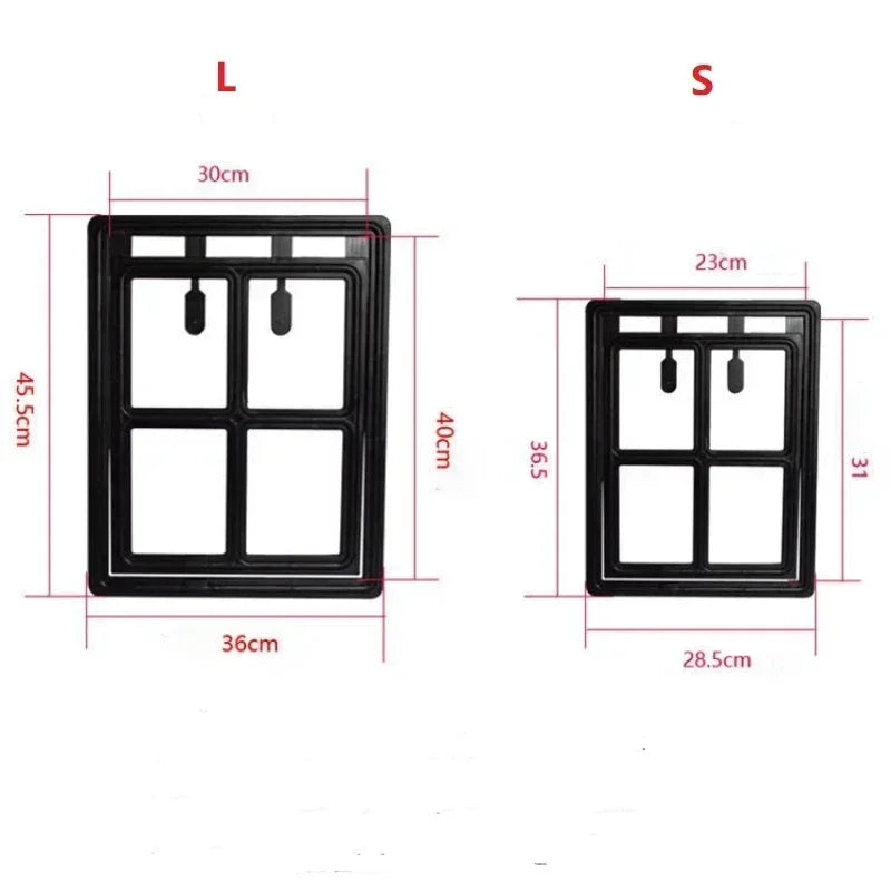 Lockable Pet Screen Door Flap – Mosquito-Proof, for Cats & Dogs, S or L, Black or White