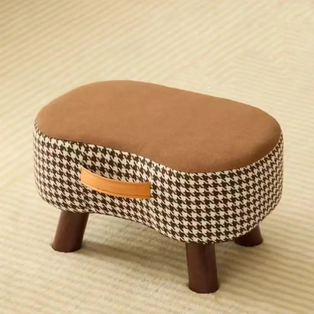 Solid Wood Cushioned Stool – Living Room Footrest & Ottoman, 6 Colours