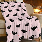 Pink Bat Pattern Halloween Plush Throw Blanket for Bed & Sofa