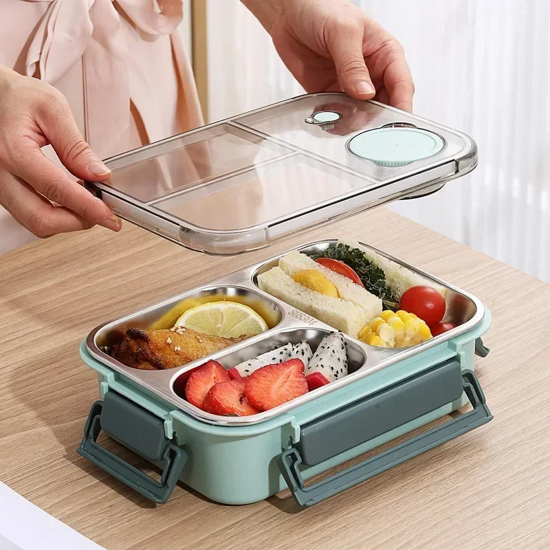 850ml Insulated Stainless Steel Lunch Box – 2 or 3 Grid Bento Box for Kids & Adults, Red, Blue or Green