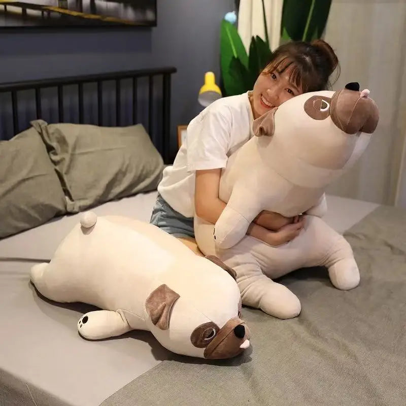 Kawaii Chubby Pug Body Pillow Plush | Cartoon Pug | Smooth Velboa Coat | Lying Prone | 2 Sizes: 50 & 60cm