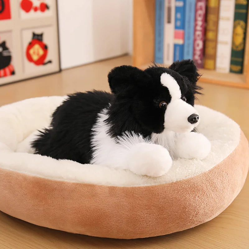 Lifelike Border Collie Plush Stuffed Toy | Black & White | 3 Poses: Sit, Stand, Lying | Simulation Coat