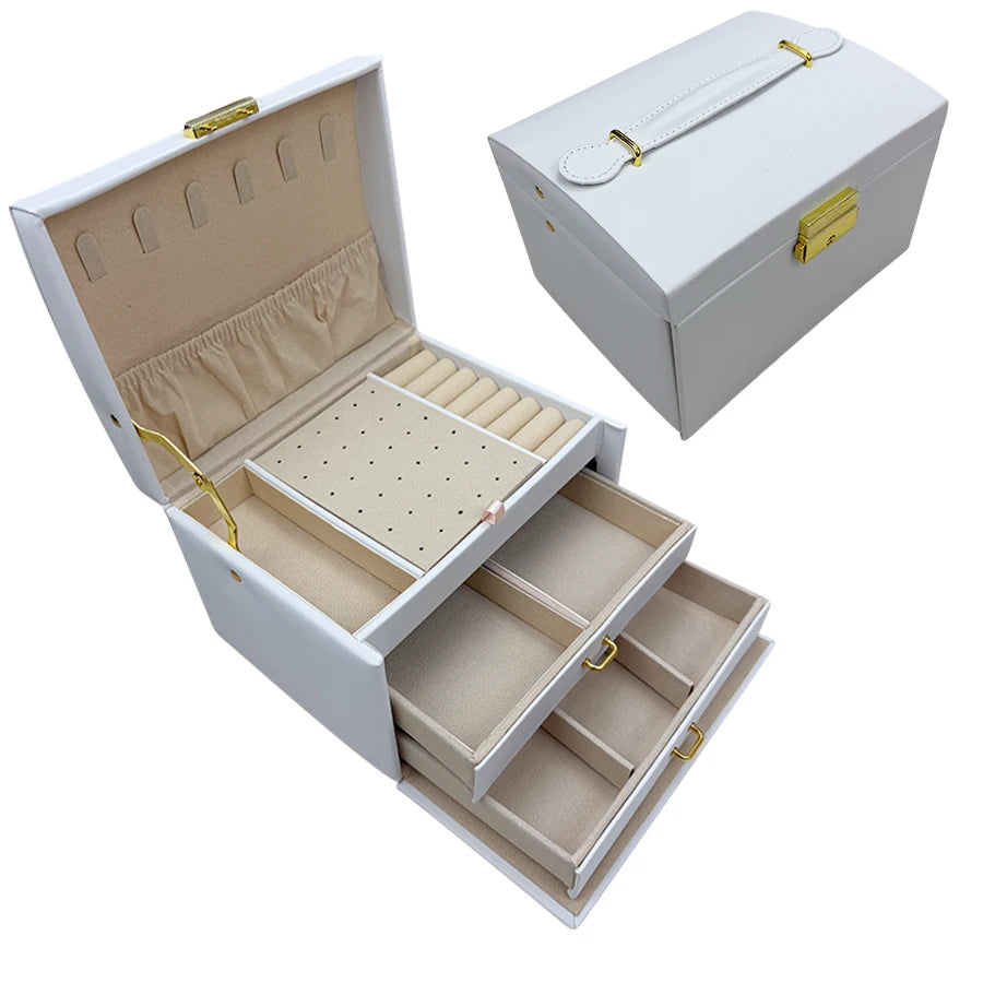 Three-Layer Locking Jewellery Box with Arch Lid – Faux Leather, Velvet Interior, 4 Colours