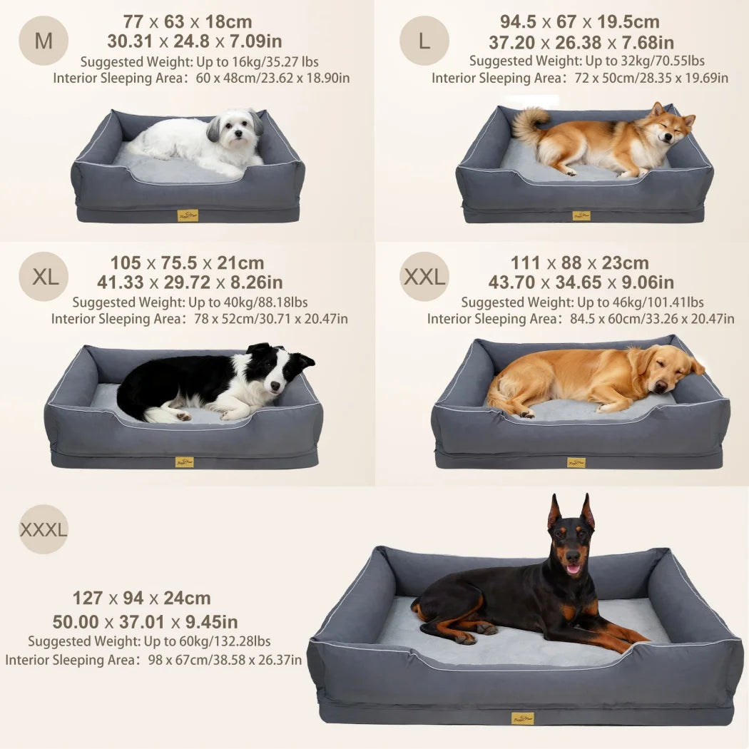Oxford & Faux Rabbit Fur Bolster Dog Bed | Sponge Foam | Removable Cover | Non-Slip | 5 Sizes