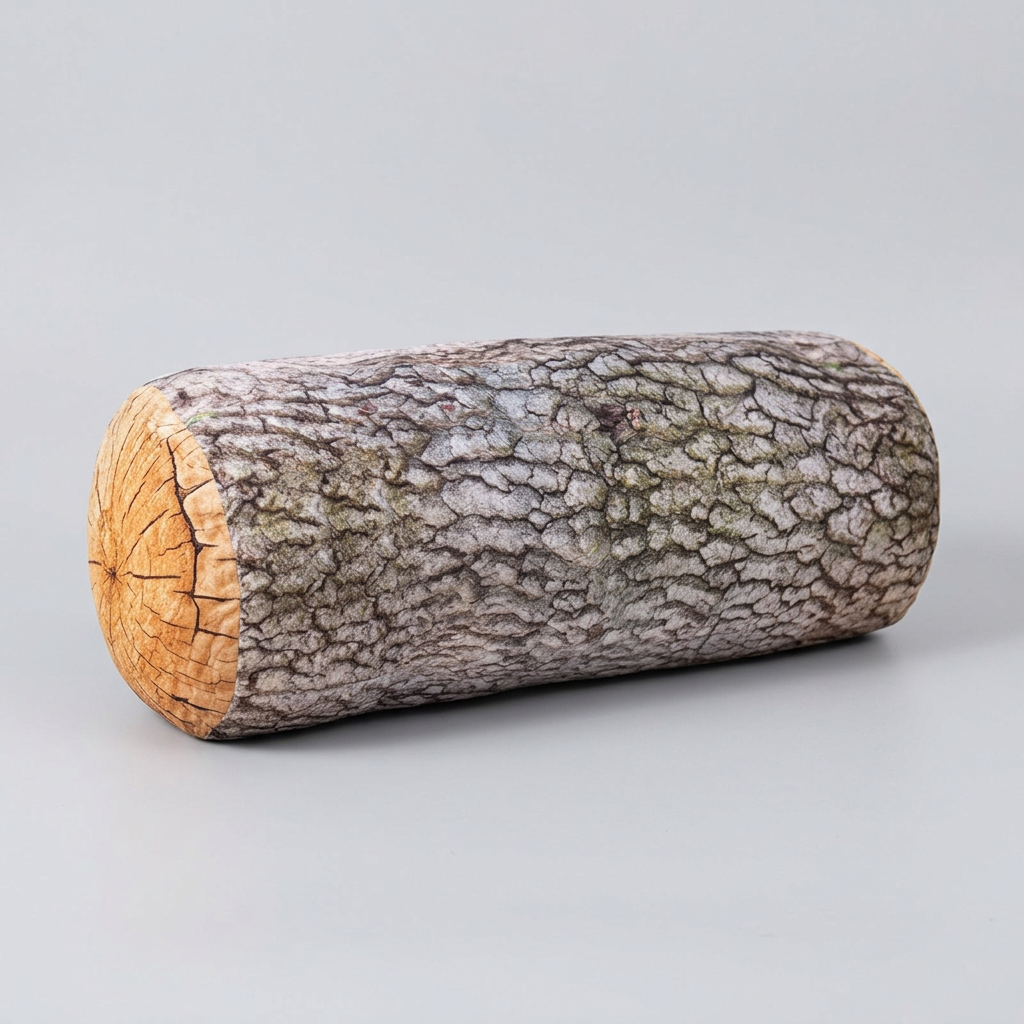 Tree Log Plush Pillow – Realistic Bark-Print Bolster