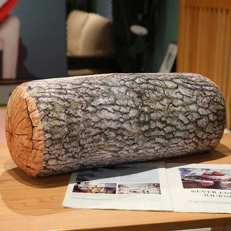 Tree Log Plush Pillow – Realistic Bark-Print Bolster