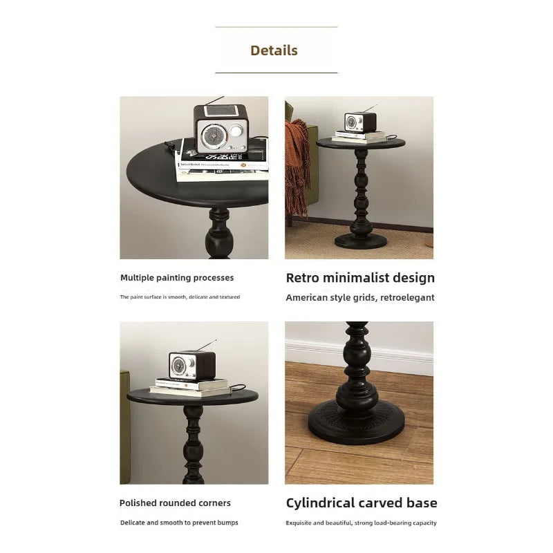 Round Wrought Iron Side Table | Vintage Nordic Style | Black | 40 cm