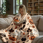 Spooky Pumpkin & Ghosts Plaid Throw Blanket for Halloween Decor