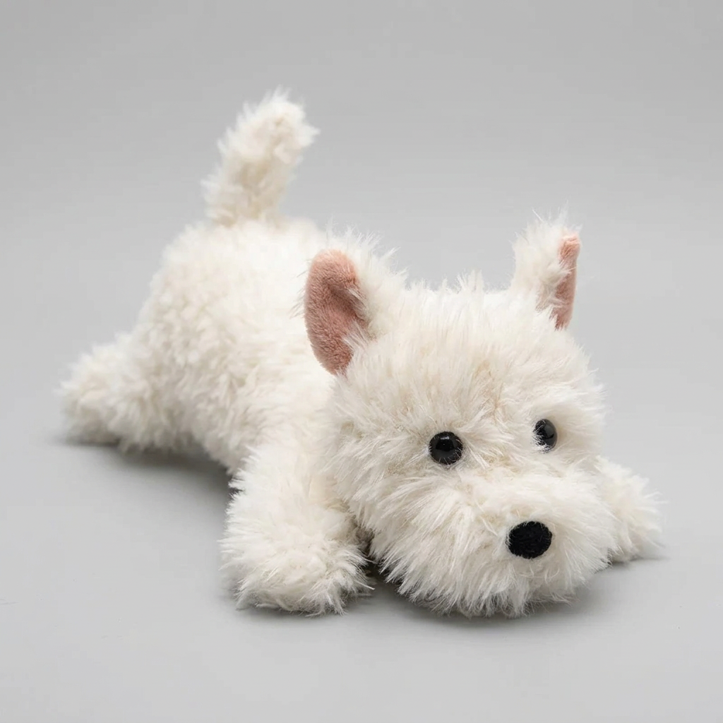 Lifelike Westie Plush Stuffed Toy | West Highland White Terrier | 42cm | Fluffy Long-Pile Coat