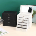 Multi-Layer Faux Leather Jewellery Box with Mirror – 2, 3 or 6 Layers, 4 Colours