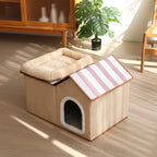 2-in-1 Cat House with Removable Top Bed