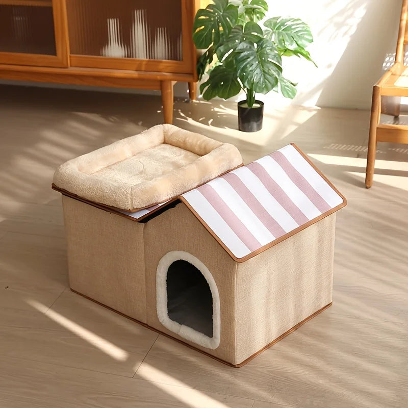 2-in-1 Cat House with Removable Top Bed