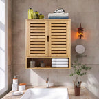Wall-Mounted Bamboo Bathroom Cabinet – Storage Shelf & Medicine Cupboard, White or Wood