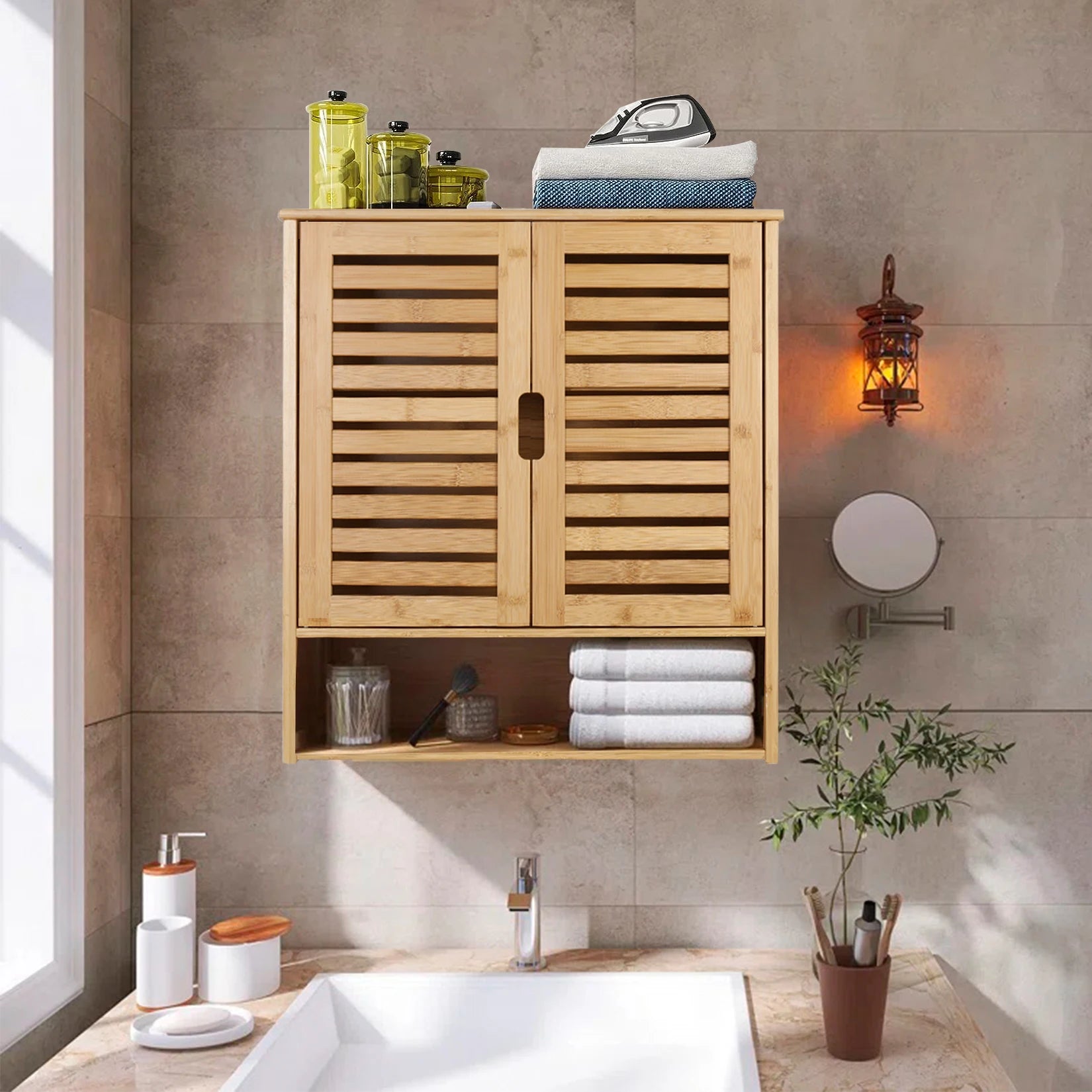 Wall-Mounted Bamboo Bathroom Cabinet – Storage Shelf & Medicine Cupboard, White or Wood
