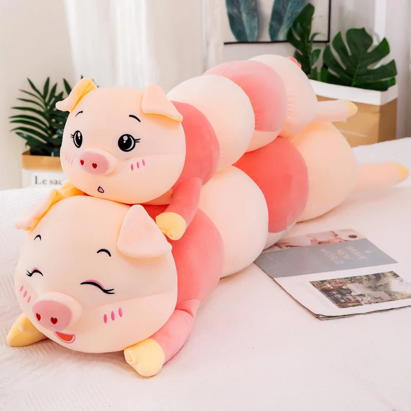 Kawaii Caterpillar Pig Body Pillow Plush | Segmented Pink Body | Heart Nose | 2 Expression Styles | 3 Sizes: 80, 100 & 130cm