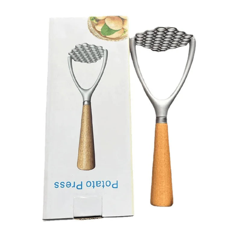 304 Stainless Steel Potato Masher with Natural Wood Handle – For Mash, Baby Food & Fruit