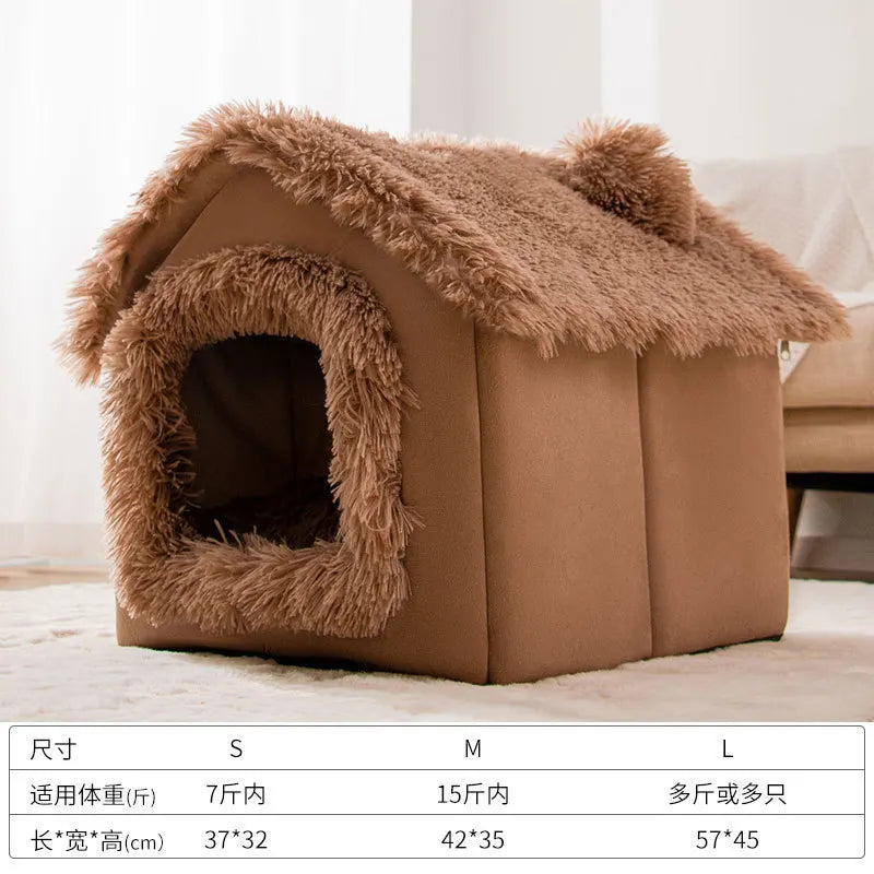 Soft Removable Pet Cave House Bed – Warm Kennel for Dogs & Cats, S–L
