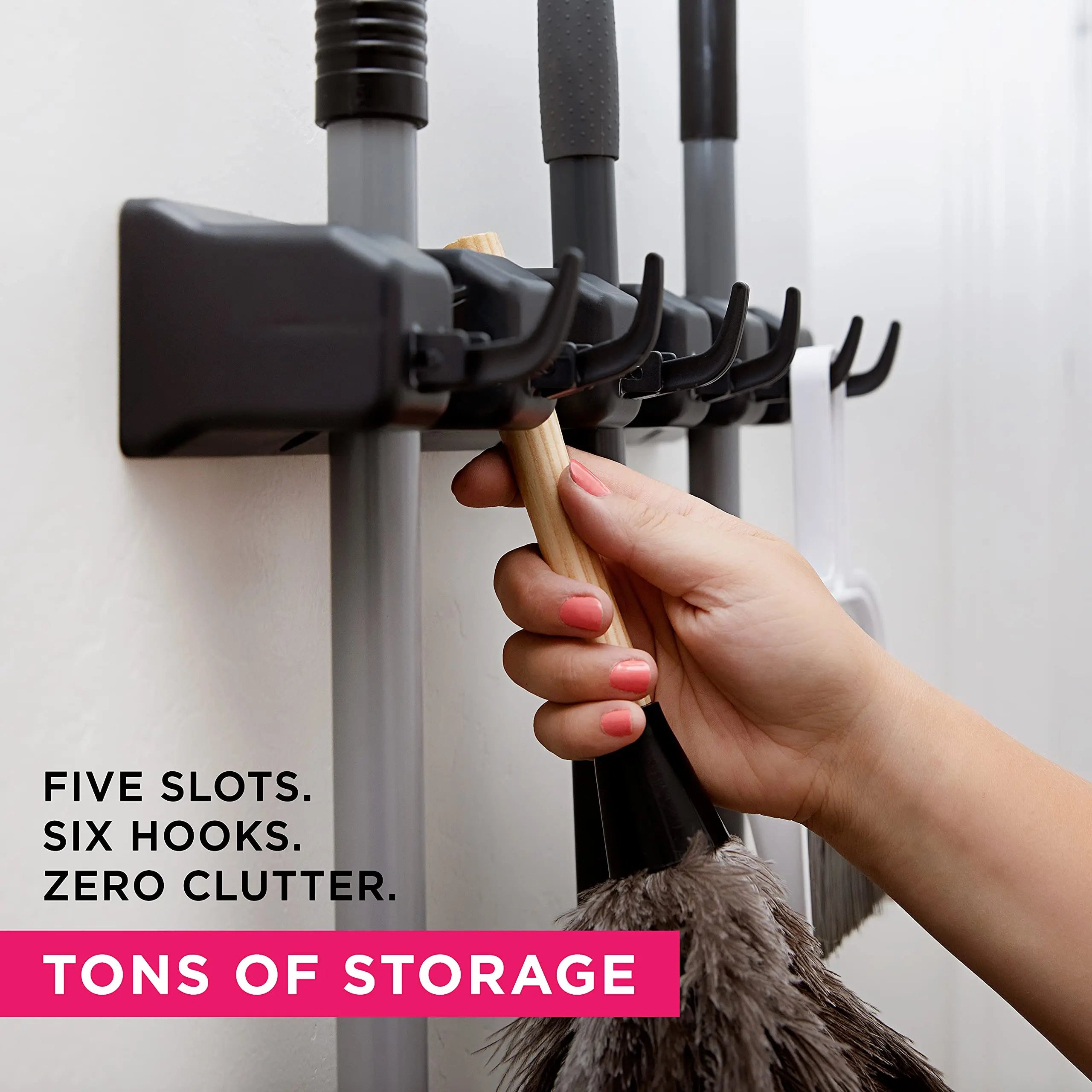 Wall-Mounted Mop & Broom Holder – Multi-Hook Cleaning Tool Rack, 4+5 or 5+6 Hooks