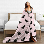 Pink Bat Pattern Halloween Plush Throw Blanket for Bed & Sofa