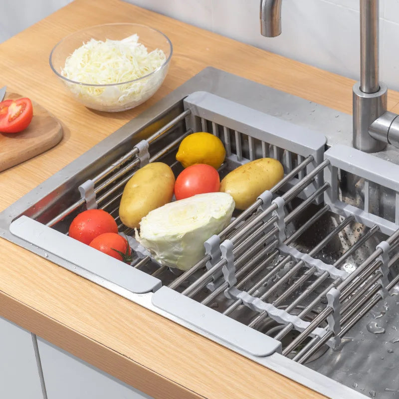 Adjustable Stainless Steel Sink Drain Rack – Over-Sink Utensil & Produce Storage