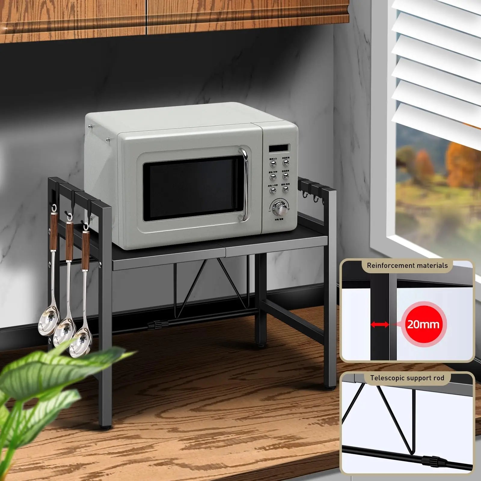 Expandable Microwave Shelf Organizer for Countertop Storage 16.5–25.2" (42–64 cm)