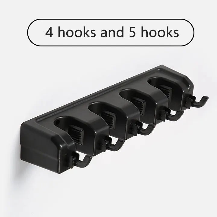 Wall-Mounted Mop & Broom Holder – Multi-Hook Cleaning Tool Rack, 4+5 or 5+6 Hooks