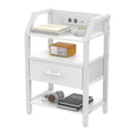 3-Tier Bedside Table with Charging Station, LED Light & Drawers – White, Black, Brown or Grey
