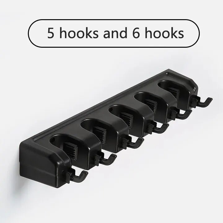 Wall-Mounted Mop & Broom Holder – Multi-Hook Cleaning Tool Rack, 4+5 or 5+6 Hooks