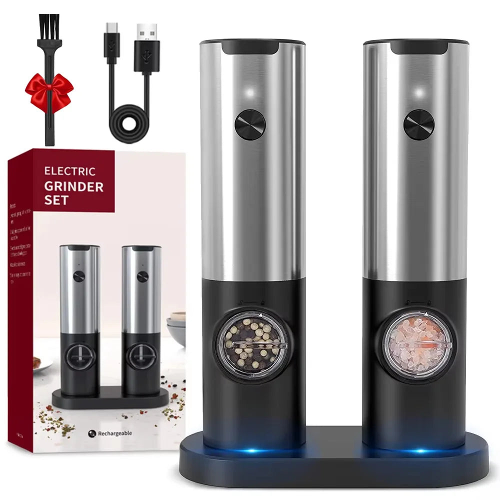 Electric Salt & Pepper Grinder Set – USB Rechargeable, LED Light, Adjustable Coarseness