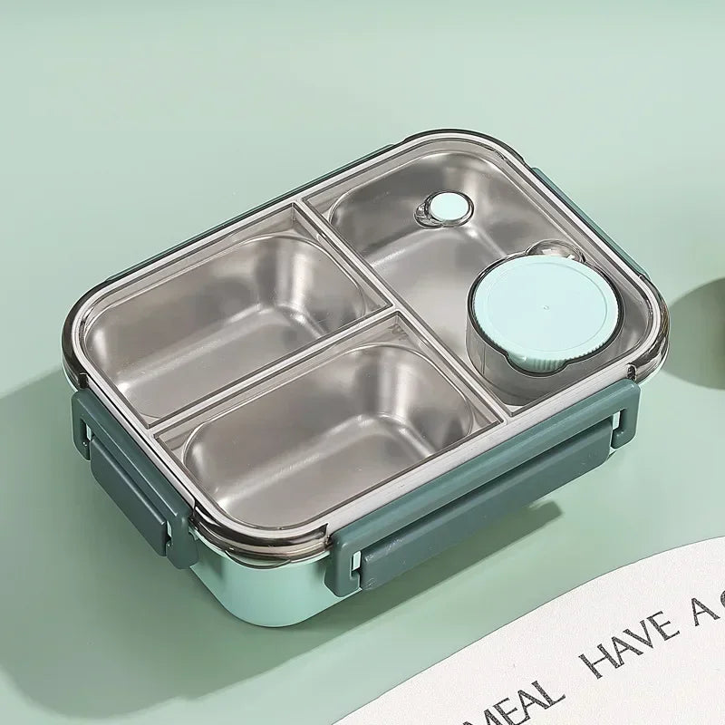 850ml Insulated Stainless Steel Lunch Box – 2 or 3 Grid Bento Box for Kids & Adults, Red, Blue or Green