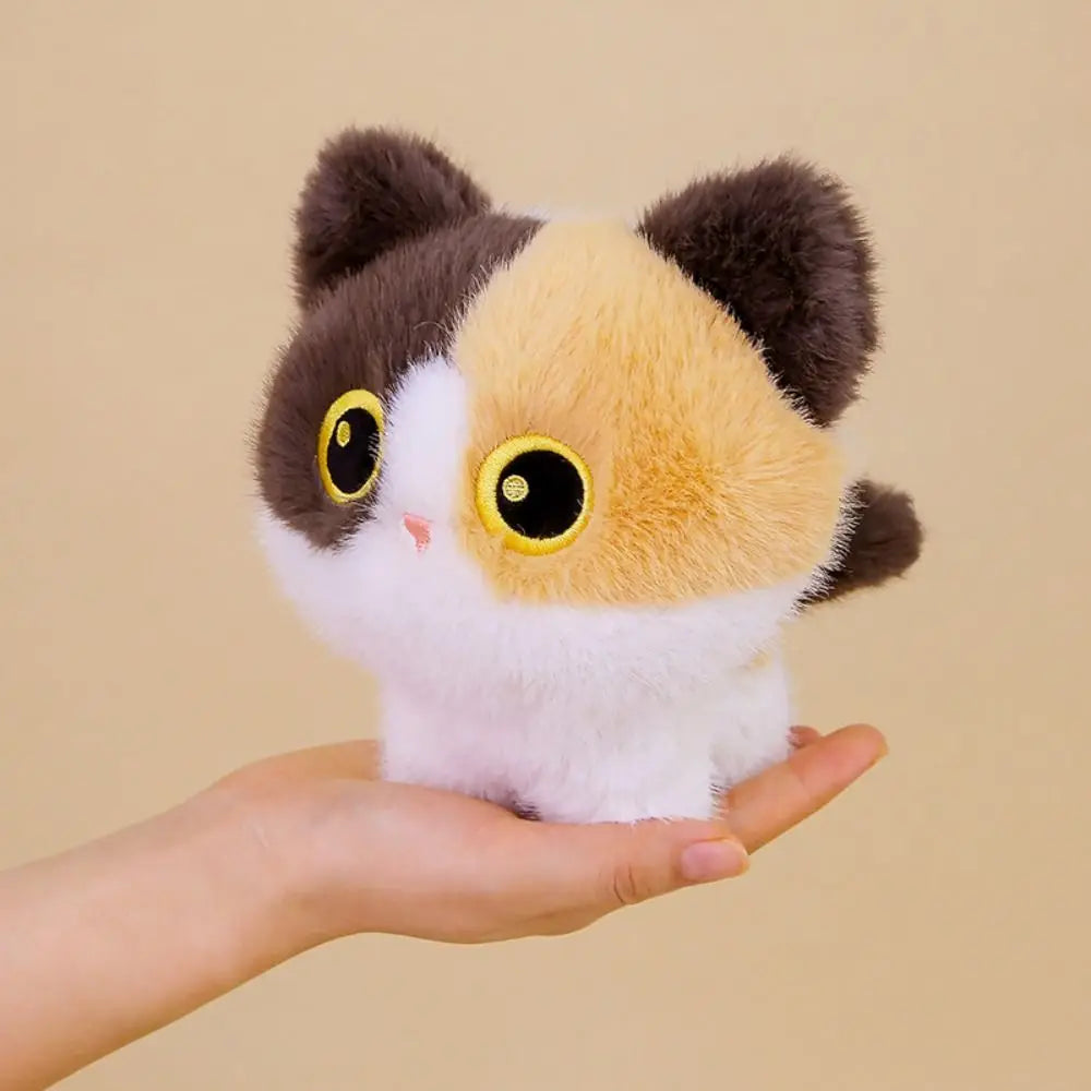 Kawaii Blob Cat Plush Desk Companion | Round Compact Body | Oversized Embroidered Eyes | 3 Coat Colours | 18cm