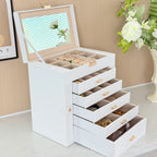 Multi-Layer Faux Leather Jewellery Box with Mirror – 2, 3 or 6 Layers, 4 Colours