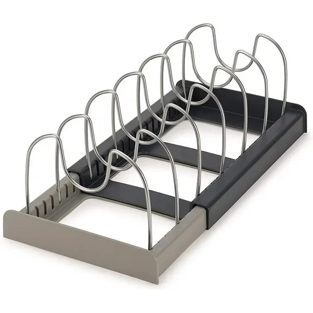 Expandable Pot and Pan Organiser Rack – 7 Adjustable Dividers, Cabinet or Countertop