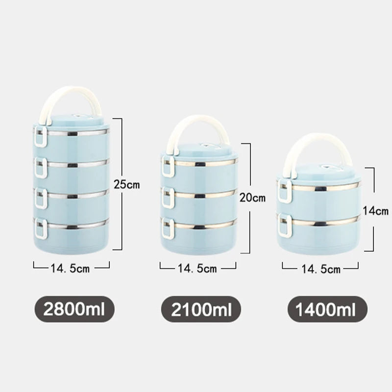 Multi-Layer Insulated Stainless Steel Lunch Bucket – Leakproof Bento Box with Lock Clasps, 2, 3 or 4 Layers