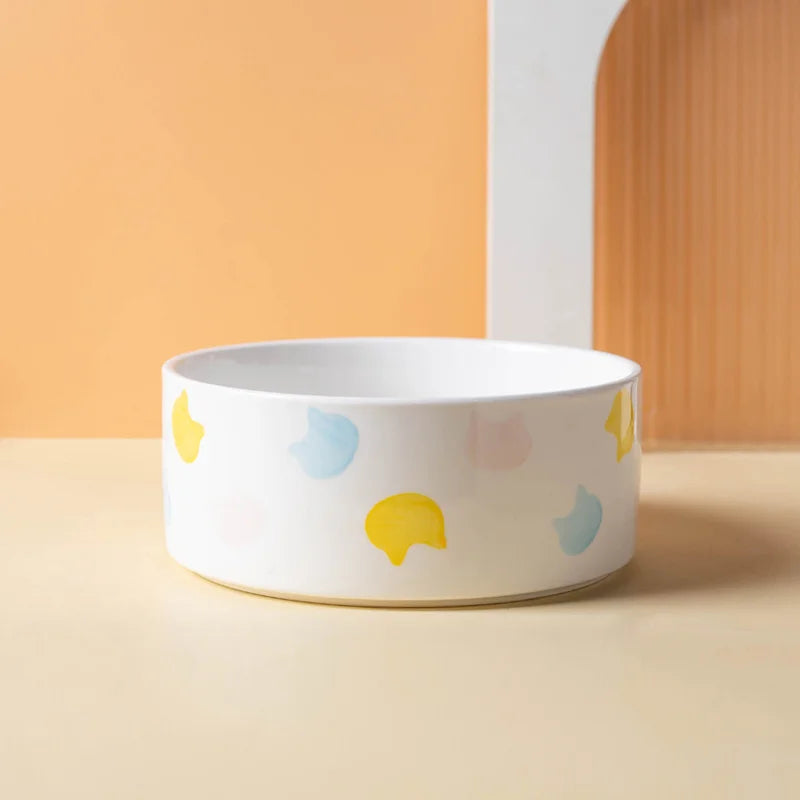 Ceramic Dog & Cat Bowl with Wooden Mat | Wide Mouth | 18 Styles