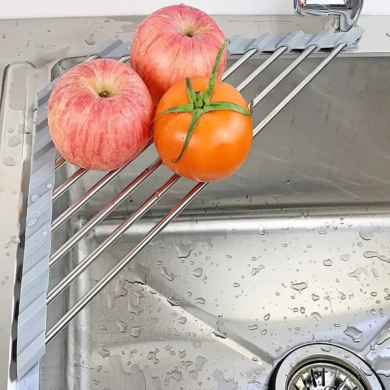Roll-Up Triangle Dish Drying Rack – Foldable Corner Sink Organiser with Silicone Edges