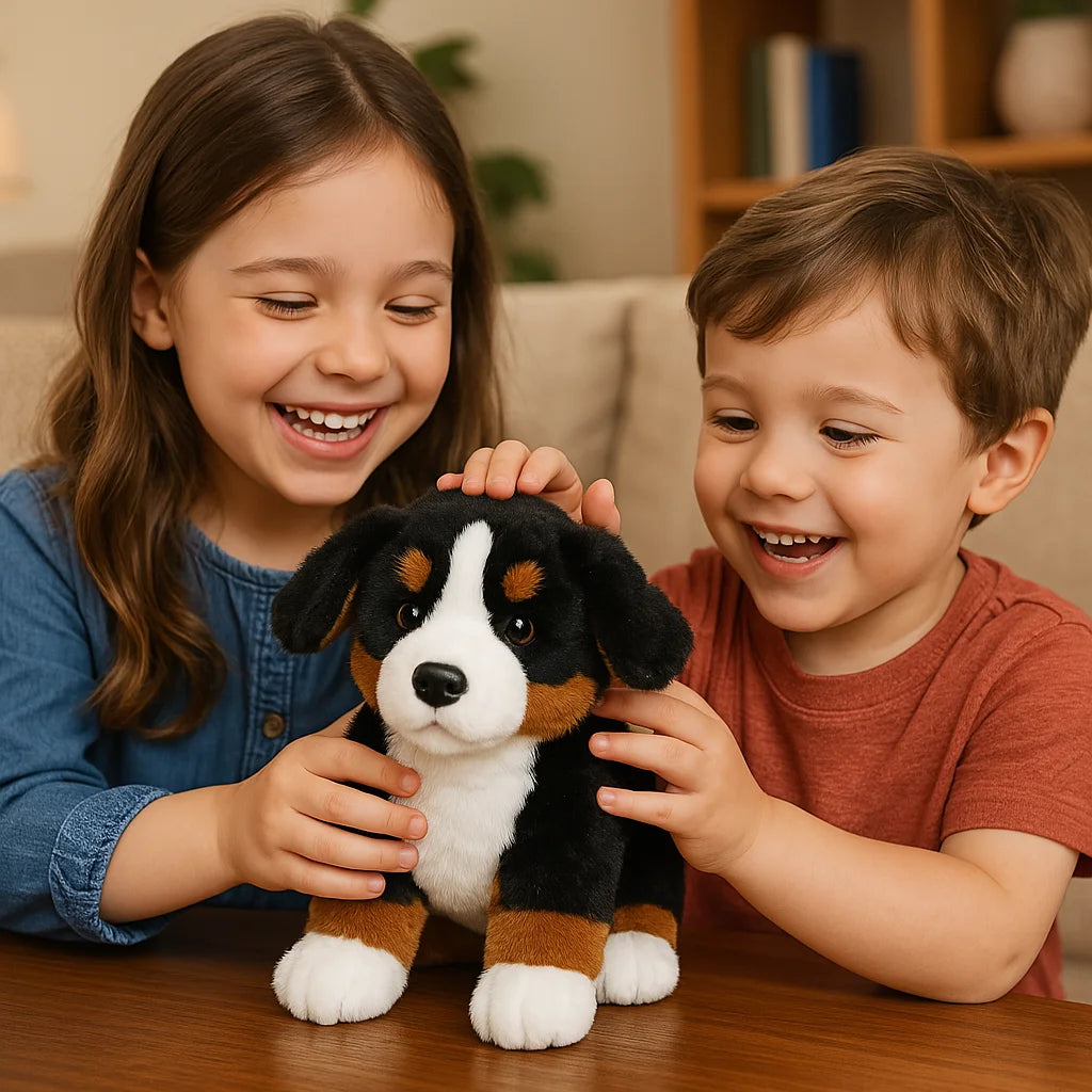 Lifelike Bernese Mountain Dog Plush Stuffed Toy | Breed-Accurate Tricolour | Long Fluffy Coat | Standing Pose | 25cm