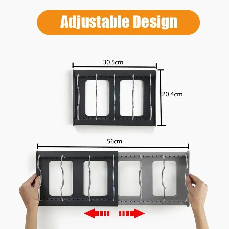 Expandable Pot and Pan Organiser Rack – 7 Adjustable Dividers, Cabinet or Countertop