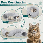 Doughnut Cat Tunnel Bed | 3-in-1 Tunnel, Nest & Platform | Short Plush | Washable | Gray