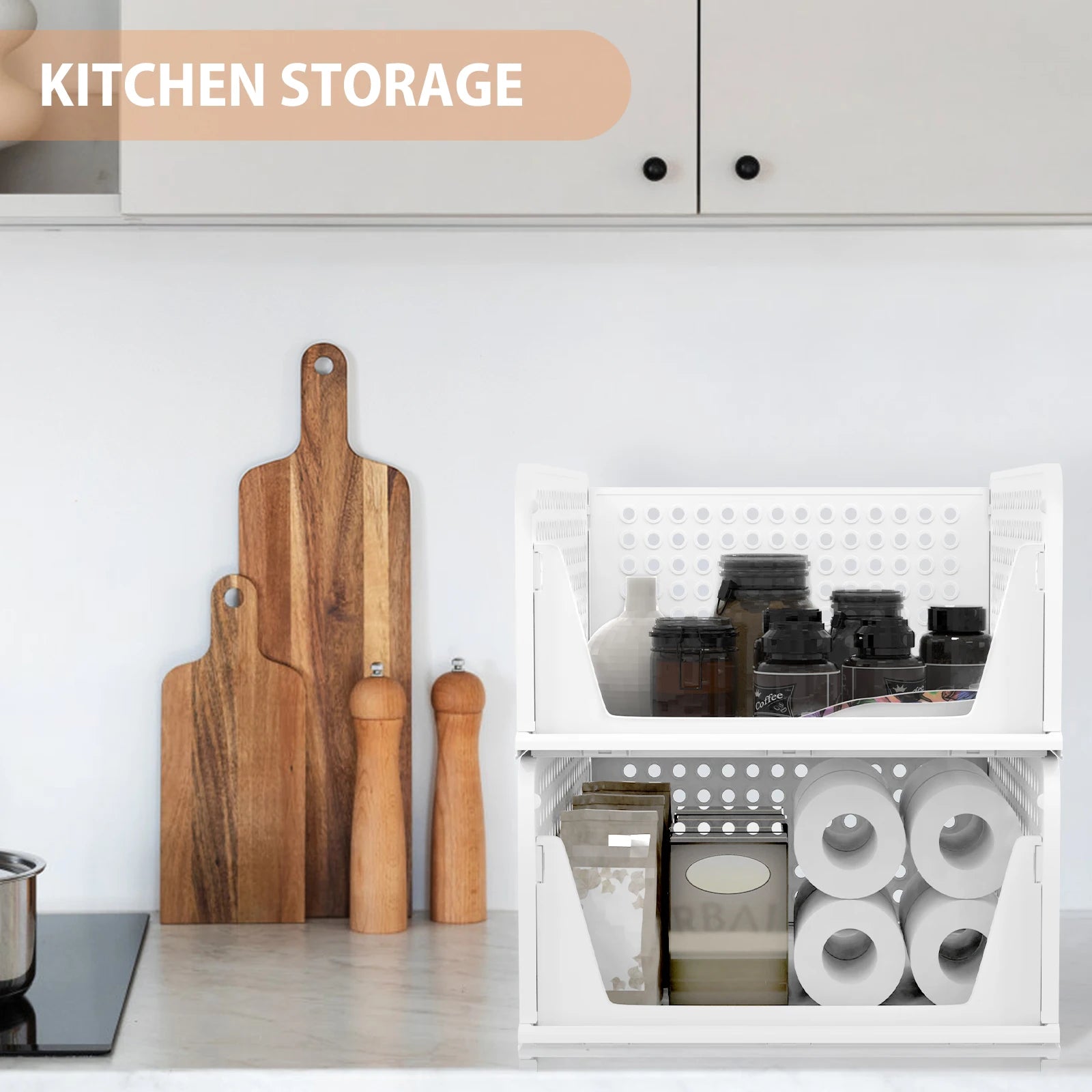 4-Pack Stackable Wardrobe Storage Organisers with Slide Pull – PP Plastic Closet Drawers