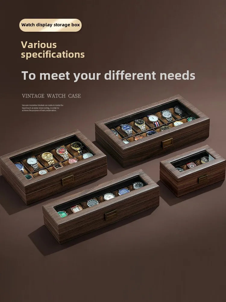 Wood Grain Leather Watch Case – 3, 6, 10 or 12 Slot Watch Organiser
