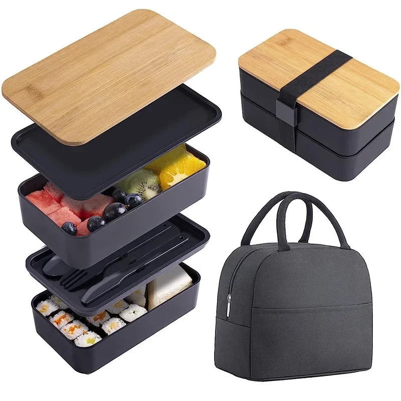 2-Tier Bento Lunch Box Set with Cutlery – Leakproof, Microwave & Dishwasher Safe, BPA-Free