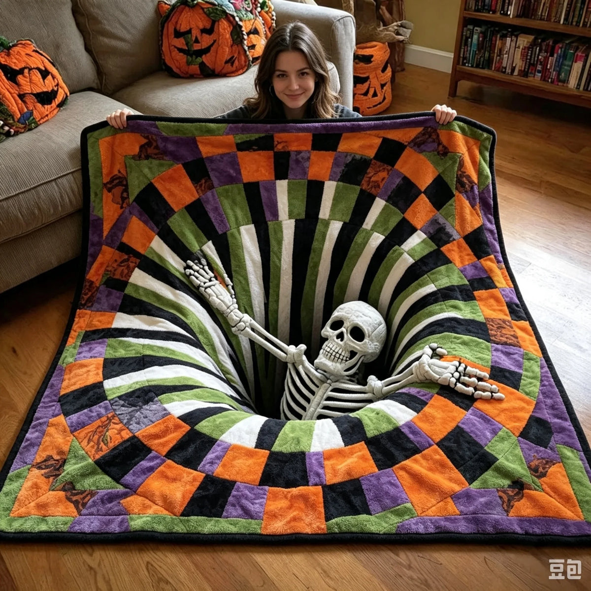 Skeleton Vortex Halloween Throw Blanket for Sofa & Bed Decor