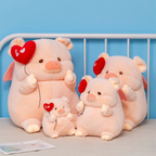 Kawaii Angel Pig Plush | Chubby Round Body | Red Angel Wings & Heart Balloon | Soft Fluffy Pile | 20cm & 30cm