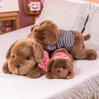 Lying Dog Plush Pillow – Floppy-Eared Striped-Shirt Pup