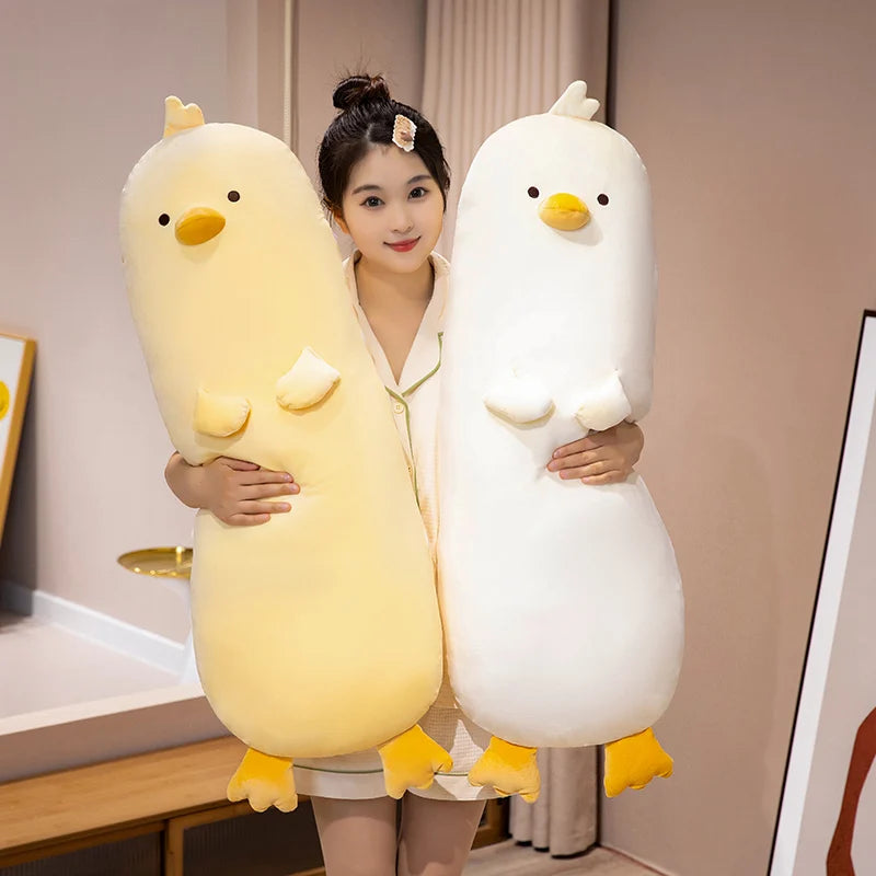 Long Duck Plush Pillow – Soft Yellow or White Bolster