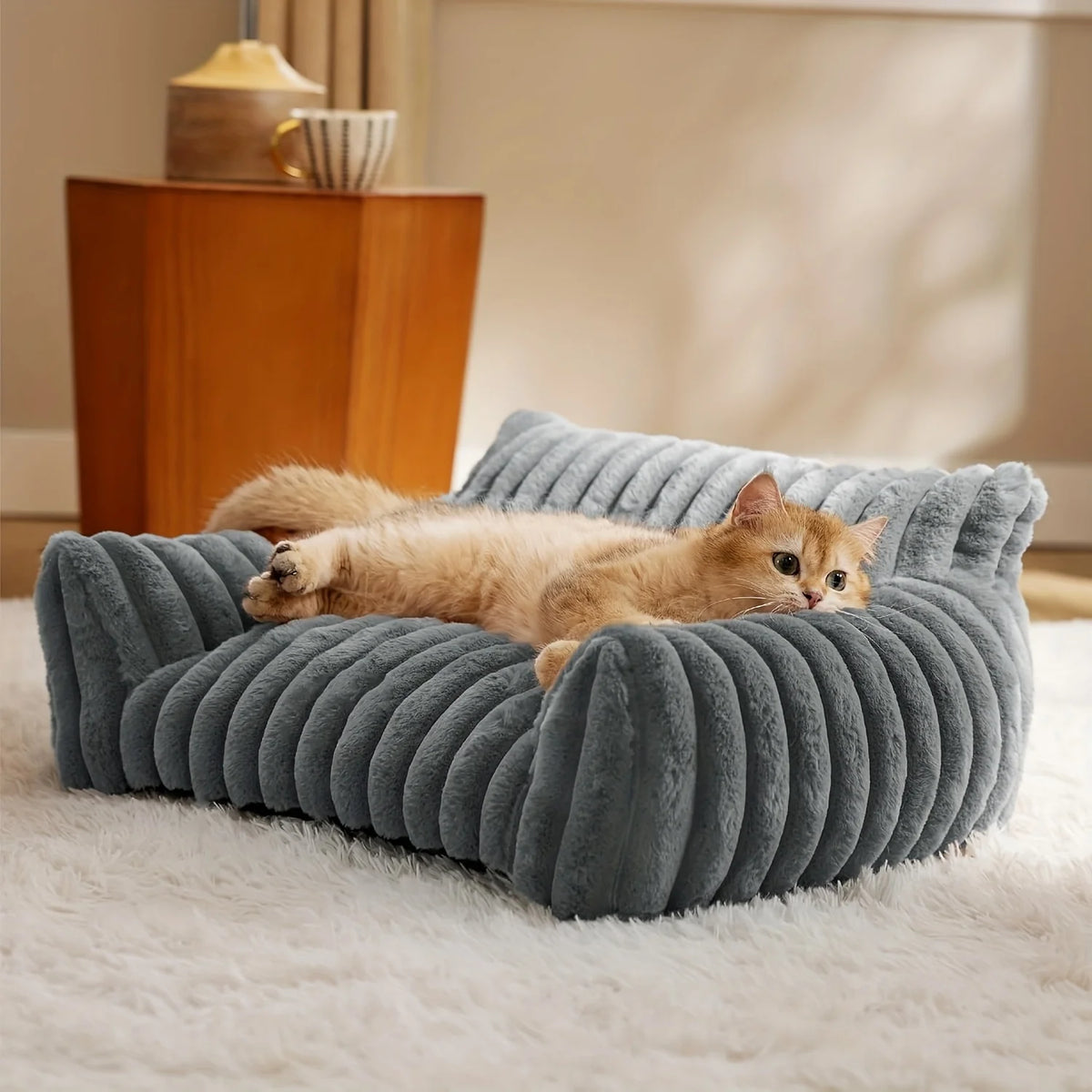 Plush Cat Sofa Bed | Deep Sleep Pet Basket | Cats & Small Dogs | 3 Sizes