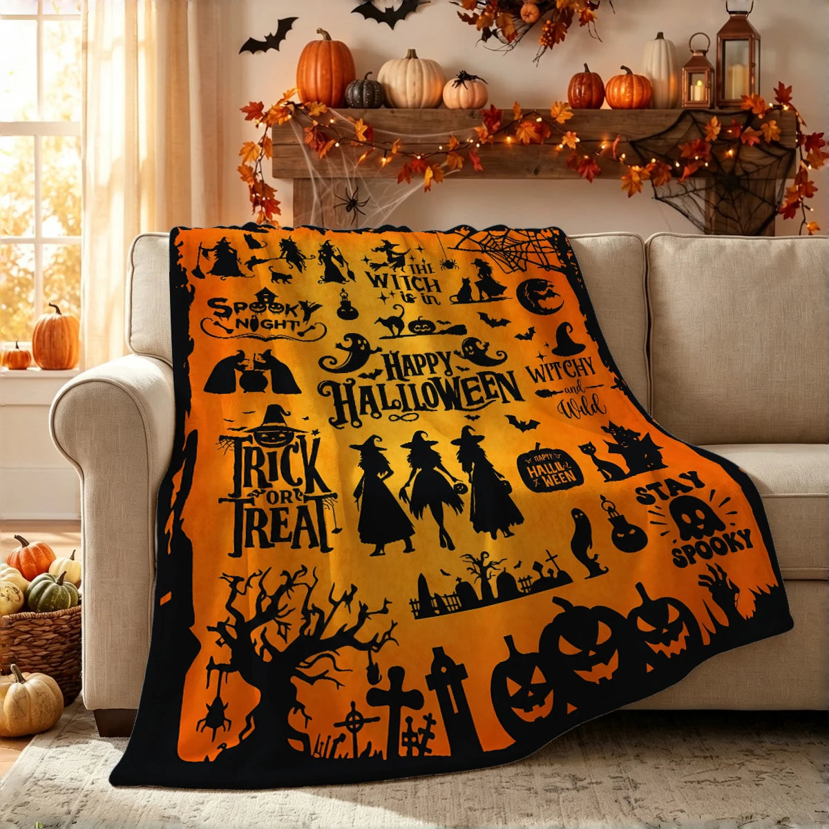 Halloween Flannel Throw Blanket for Sofas, Beds & Travel