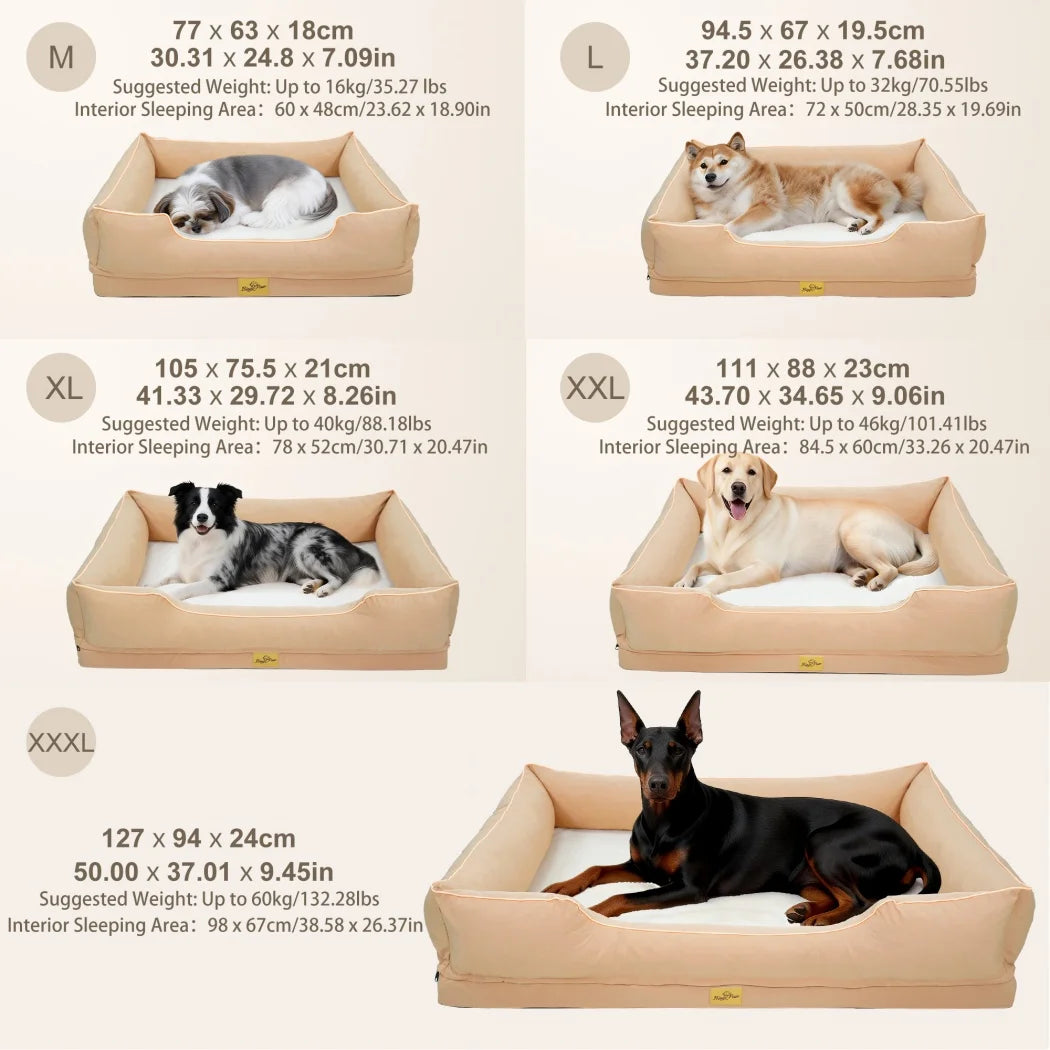 Oxford & Faux Rabbit Fur Bolster Dog Bed | Sponge Foam | Removable Cover | Non-Slip | 5 Sizes