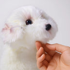 Lifelike Maltese Puppy Plush Stuffed Toy | Simulation Velvet Coat | Glass-Look Eyes | Pink Paw Detail
